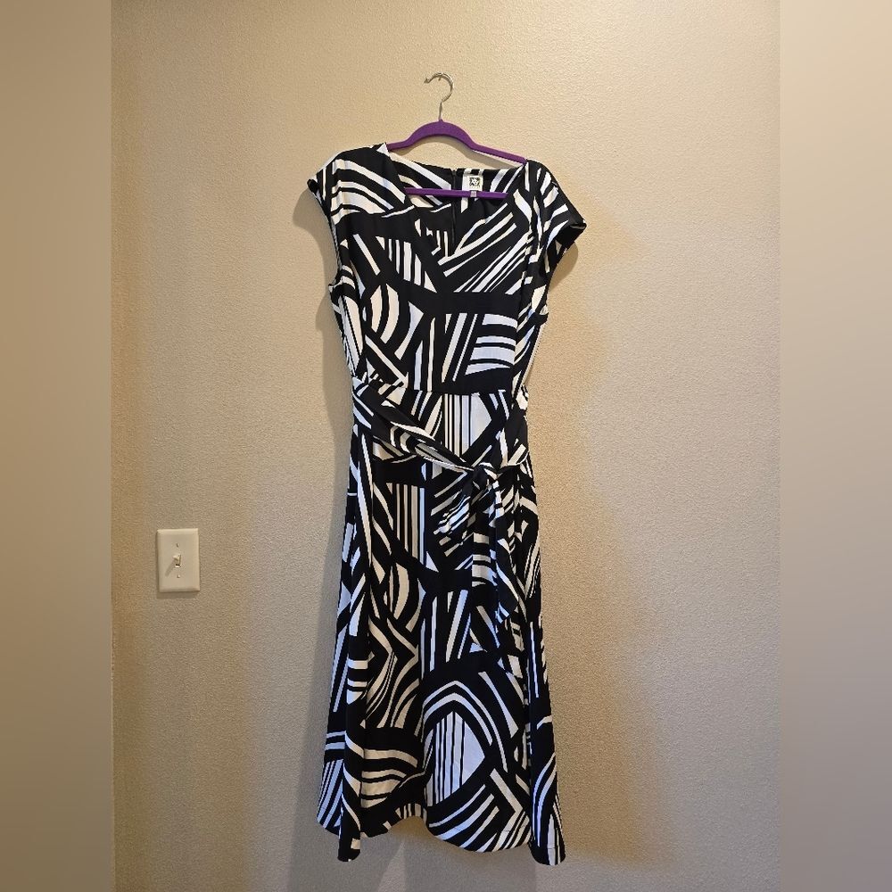 Anne Klein Black and White Geometric Midi Dress Sz 14